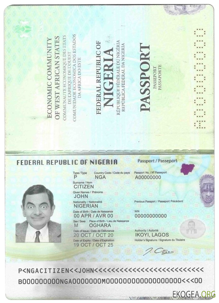 Modèle de passeport nigérian au format PSD, entièrement modifiable (2019 – présent)
